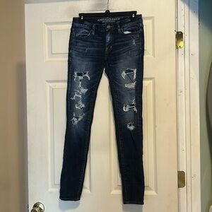American Eagle Dark Wash Distressed Jeggings Size 2